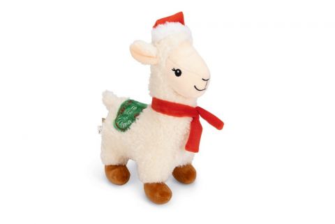 Beeztees Pluche Kerst  Lama Knuffel - Hondenspeelgoed - Wit - 29x20x11cm