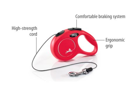 Flexi New Classic Koord - Rollijn - Hondenriem - Rood