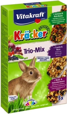 Vitakraft Kräcker Triomix - Konijnensnack - Groente - Noten - Bosbessen - 3 stuks