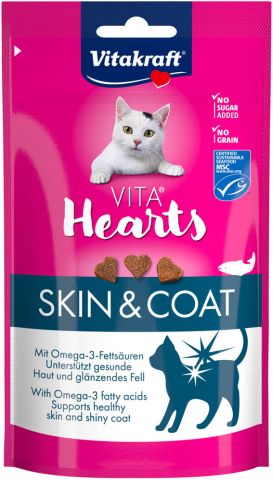 Vitakraft Vita Hearts Huid&Vacht - Kattensnack - Zalm - 40 gram