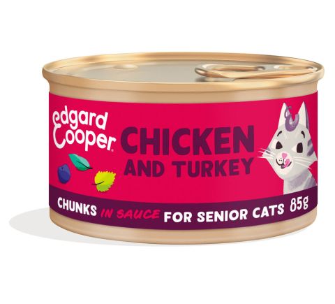Edgard & Cooper Senior Stukjes in saus - Kattenvoer - Kip - Kalkoen - 85 gram