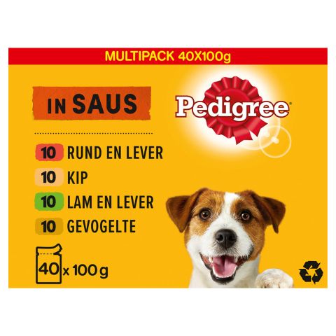 Pedigree Adult Mix selectie in gelei - Hondenvoer - Multipack 40 x 100 gram - Rund - Kip - 4 kg
