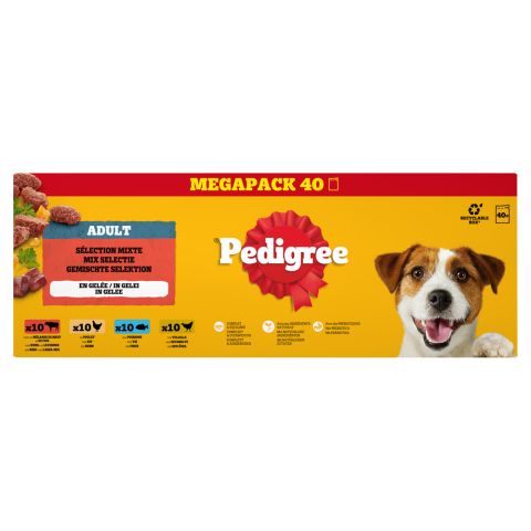 Pedigree Adult Mix selectie in gelei - Hondenvoer - Multipack 40 x 100 gram - Kip - Vis - 4 kg