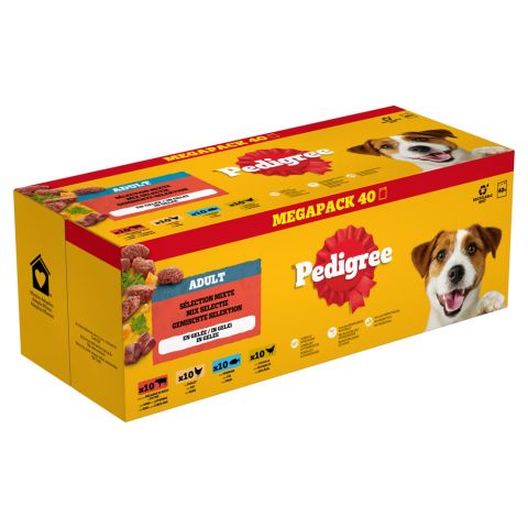 Pedigree Adult Mix selectie in gelei - Hondenvoer - Multipack 40 x 100 gram - Kip - Vis - 4 kg