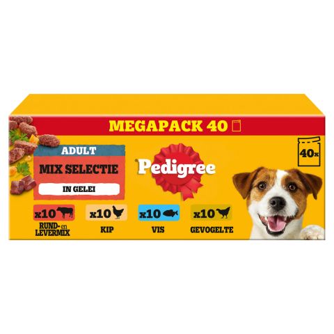 Pedigree Adult Mix selectie in gelei - Hondenvoer - Multipack 40 x 100 gram - Kip - Vis - 4 kg