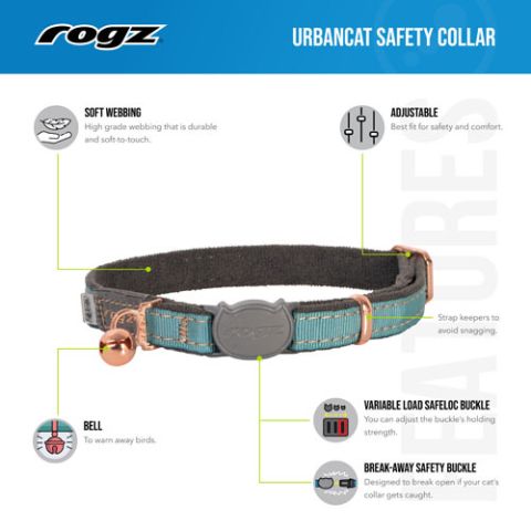 Rogz - Kittenhalsband - Grijs - Nylon - XS - 2x4,2x21 cm