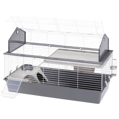 Ferplast Barn 120 - Konijnenkooi - 119x77x58 cm - Wit/Grijs - 10,4 kg
