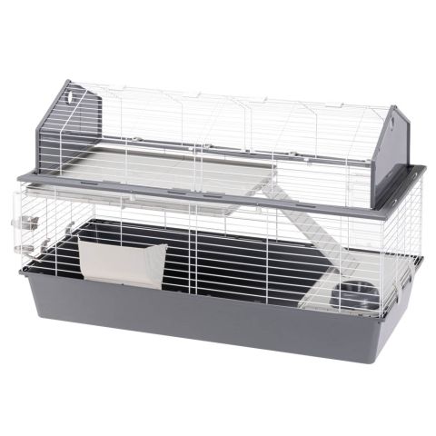 Ferplast Barn 120 - Konijnenkooi - 119x77x58 cm - Wit/Grijs - 10,4 kg