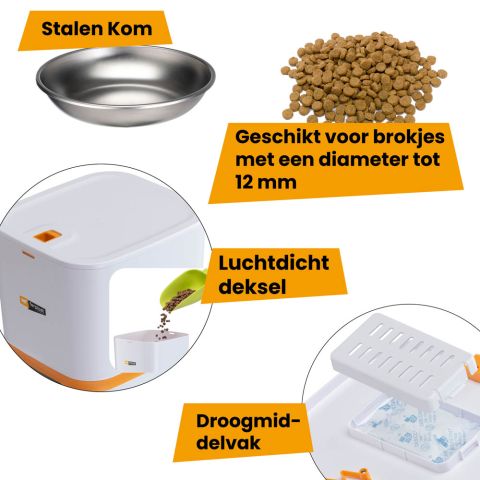 Ferplast Risto pet Smart - Automatische kattenvoerbak - 19x35x32,5 cm - Wit/Oranje