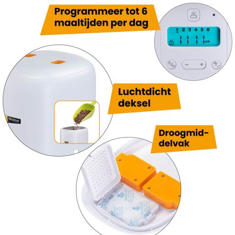 Ferplast Risto pet - Automatische kattenvoerbak - 14,5x31x31,5 cm - Wit/Oranje