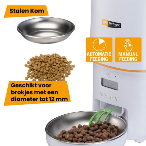 Ferplast Risto pet - Automatische kattenvoerbak - 14,5x31x31,5 cm - Wit/Oranje