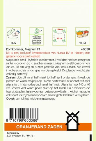 Oranjeband zaden Komkommer Magnum F1 - Groentezaden - 0,17 gram