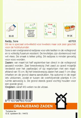 Oranjeband zaden Radijs Sora - Groentezaden - 10 gram