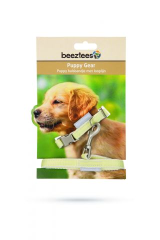 Beeztees Set Jicca - Halsband en lijn pup - Geel - Nylon - Small - 10 mm