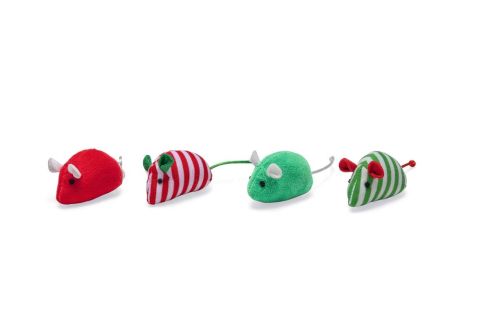 Beeztees Kerstmuizen - Kattenspeeltje - Rood/Groen - 10x4x4 cm - 4 stuks