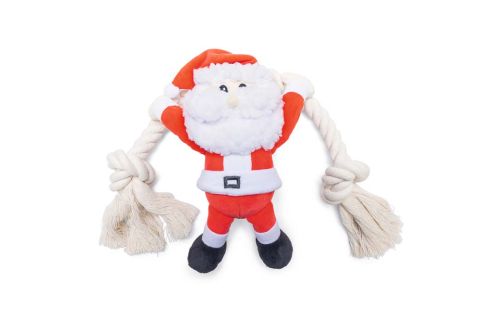 Beeztees Kerstman met Touw - Knuffel - Hondenspeelgoed - Rood/Wit - 20x18x9 cm