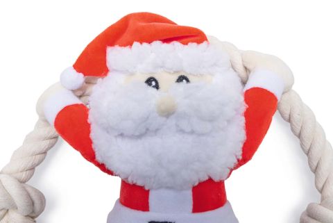 Beeztees Kerstman met Touw - Knuffel - Hondenspeelgoed - Rood/Wit - 20x18x9 cm