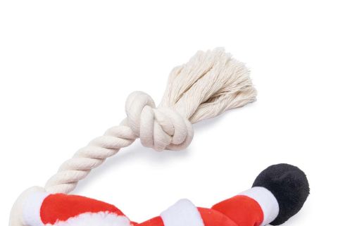 Beeztees Kerstman met Touw - Knuffel - Hondenspeelgoed - Rood/Wit - 20x18x9 cm