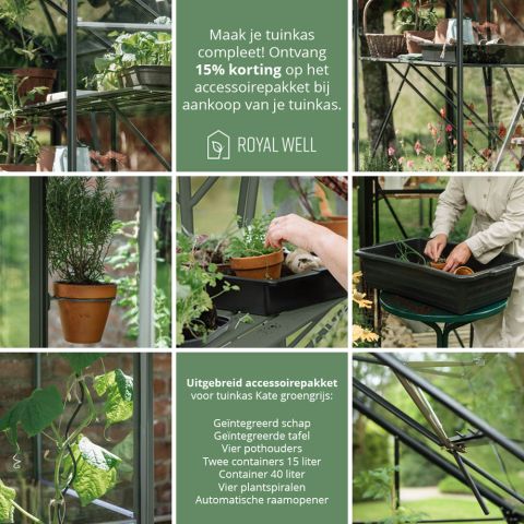 Royal Well Kate III Full Options - Tuinkas - Groen/grijs - Veiligheidsglas