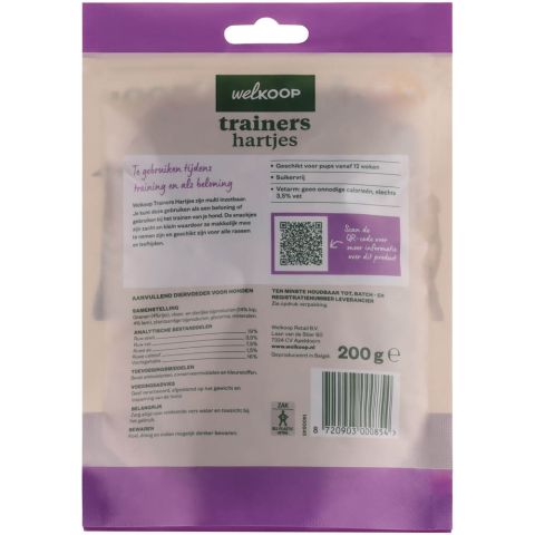 Welkoop Trainers Hartjes - Hondensnacks - Kip - Lam - 200 gram