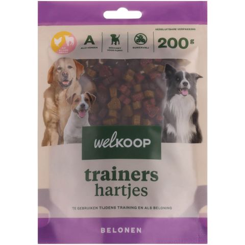 Welkoop Trainers Hartjes - Hondensnacks - Kip - Lam - 200 gram