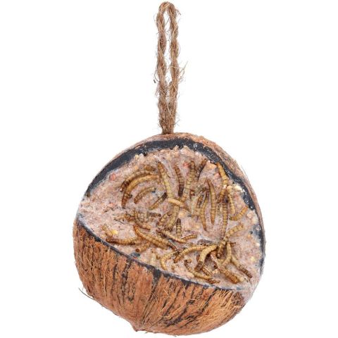 Welkoop - Kokosnoot met Meelwormen - Tuinvogelvoer - Meelwormen - 380 gram