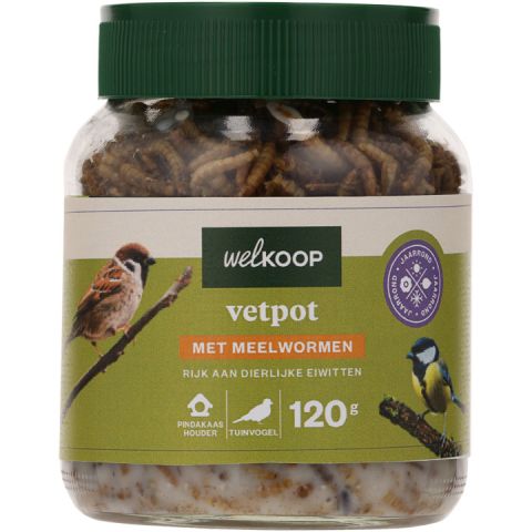 Welkoop - Vetpot -Tuinvogelvoer - Meelwormen - 120 gram