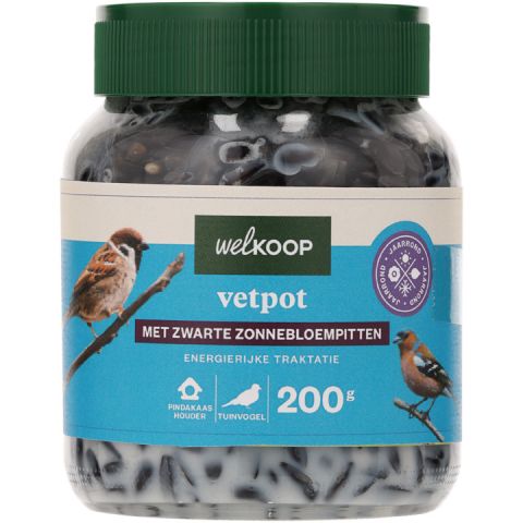 Welkoop - Vetpot  met Zwarte Zonnebloempitten -Tuinvogelvoer - 200 gram