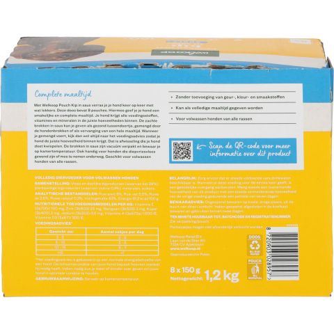 Welkoop Pouch - Hondenvoer - 8x150 gr - Kip - 1,2 kg