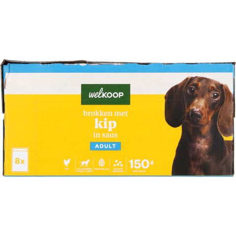 Welkoop Pouch - Hondenvoer - 8x150 gr - Kip - 1,2 kg