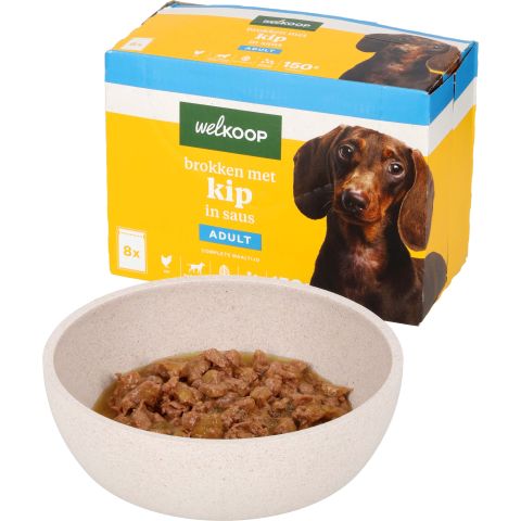 Welkoop Pouch - Hondenvoer - 8x150 gr - Kip - 1,2 kg