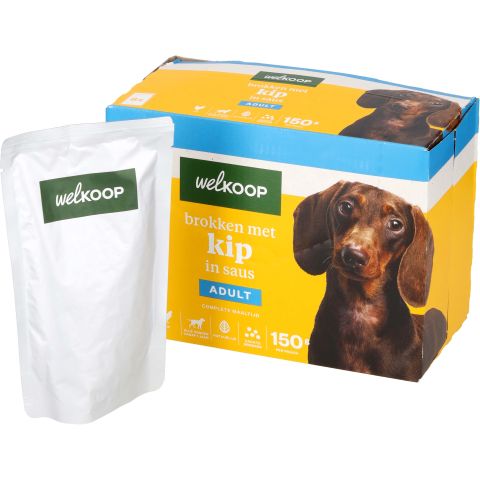 Welkoop Pouch - Hondenvoer - 8x150 gr - Kip - 1,2 kg