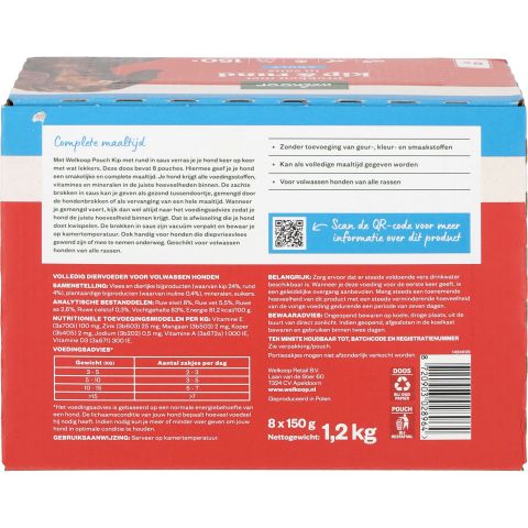Welkoop Pouch - Hondenvoer - 8x150gr - Kip - Rund - 1,2 kg
