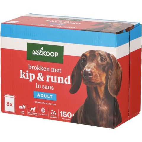 Welkoop Pouch - Hondenvoer - 8x150gr - Kip - Rund - 1,2 kg