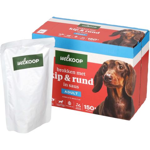 Welkoop Pouch - Hondenvoer - 8x150gr - Kip - Rund - 1,2 kg