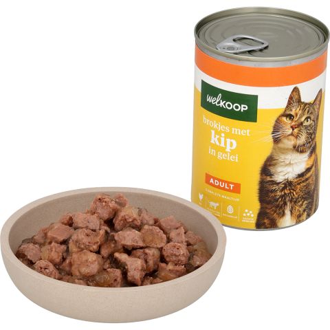 Welkoop Blik Brokjes in Gelei - Kattenvoer - Kip 400 gram