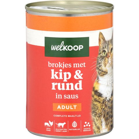 Welkoop Blik Brokjes in Saus - Kattenvoer - Kip - Rund - 400 gram