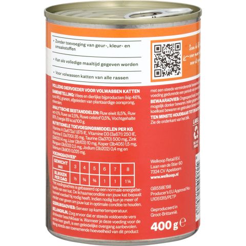 Welkoop Blik Brokjes in Saus - Kattenvoer - Kip - Rund - 400 gram