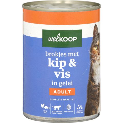 Welkoop Blik Brokjes in Gelei - Kattenvoer - Kip 400 gram
