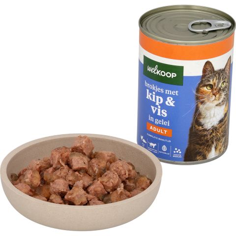 Welkoop Blik Brokjes in Gelei - Kattenvoer - Kip 400 gram