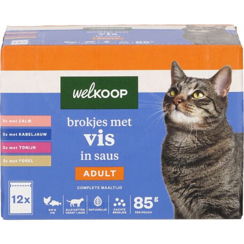 Welkoop Pouch Brokjes in Saus - Kattenvoer - 12x85 gram - Vis - 1,02 kg