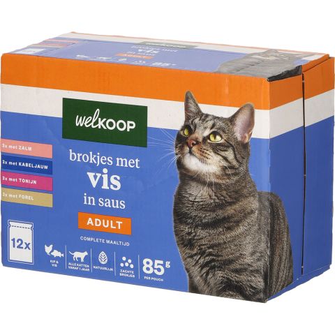Welkoop Pouch Brokjes in Saus - Kattenvoer - 12x85 gram - Vis - 1,02 kg