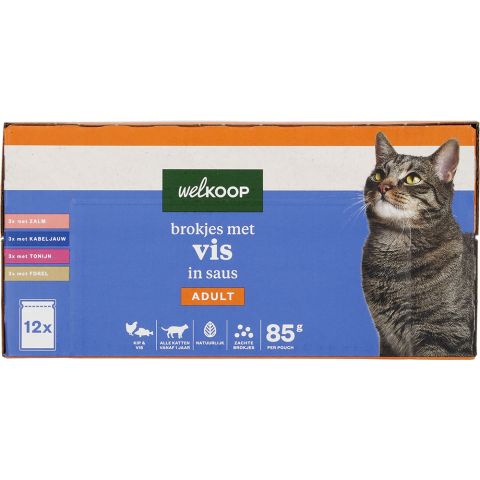 Welkoop Pouch Brokjes in Saus - Kattenvoer - 12x85 gram - Vis - 1,02 kg