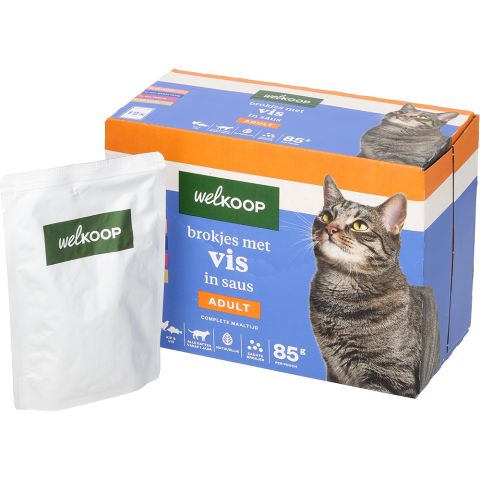 Welkoop Pouch Brokjes in Saus - Kattenvoer - 12x85 gram - Vis - 1,02 kg