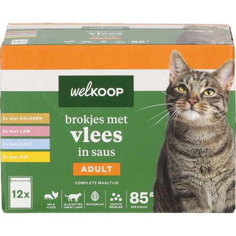 Welkoop Pouch Brokjes in Saus - Kattenvoer - 12x85 gram - Vlees - 1,02 kg