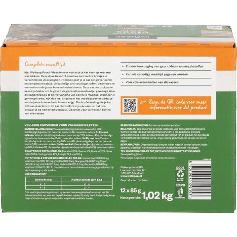 Welkoop Pouch Brokjes in Saus - Kattenvoer - 12x85 gram - Vlees - 1,02 kg