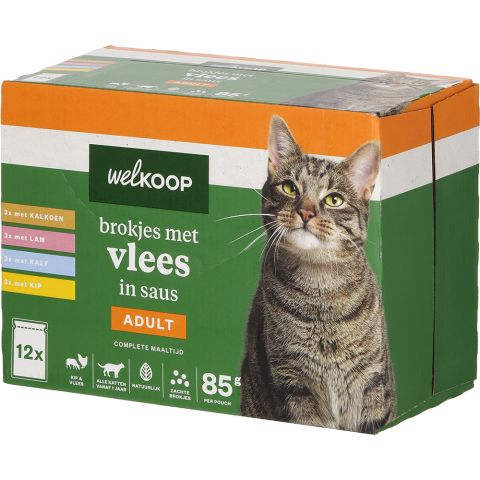 Welkoop Pouch Brokjes in Saus - Kattenvoer - 12x85 gram - Vlees - 1,02 kg