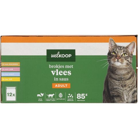 Welkoop Pouch Brokjes in Saus - Kattenvoer - 12x85 gram - Vlees - 1,02 kg
