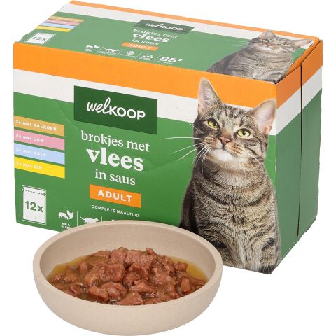 Welkoop Pouch Brokjes in Saus - Kattenvoer - 12x85 gram - Vlees - 1,02 kg