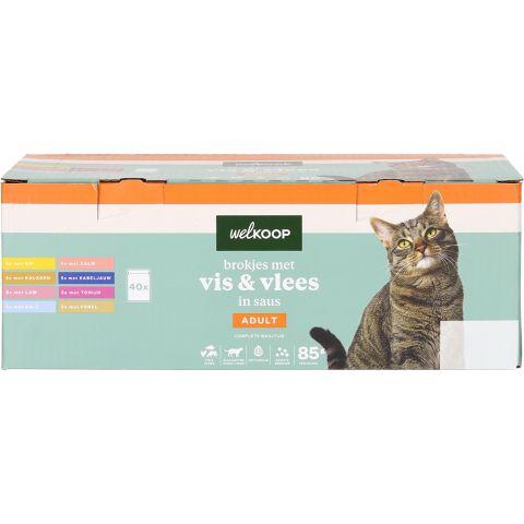 Welkoop Pouch Brokjes in Saus - Kattenvoer - 40x85 gram - Vlees - Vis - 3,4 kg